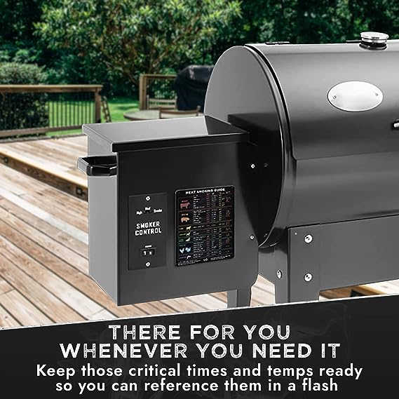 Roll over image to zoom in       Levain & Co Meat Temperature Magnet & BBQ Smoker Guide - Smoker & Pellet Grill Accessories - Wood, Time, & Temp Guide - Smoker Grill Accessories - BBQ Smoker Accessories - Meat Smoking Accessories