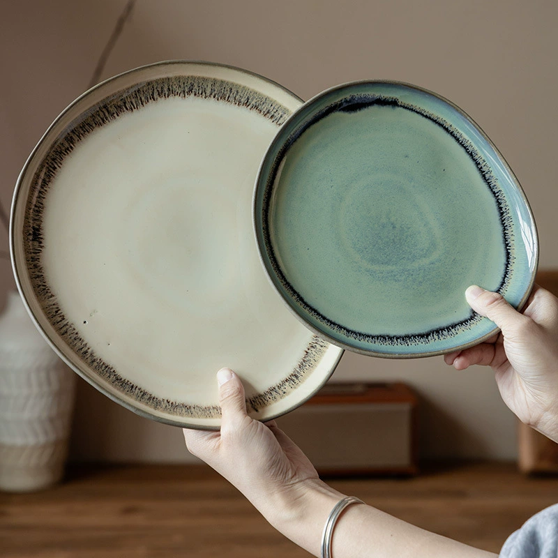 Japanese-Style Glazed Irregular Ceramic Plates