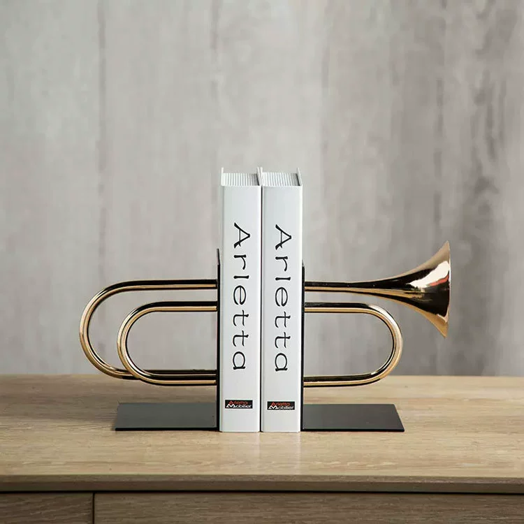 Modern Creative Golden Trumpet Bookends & Decor