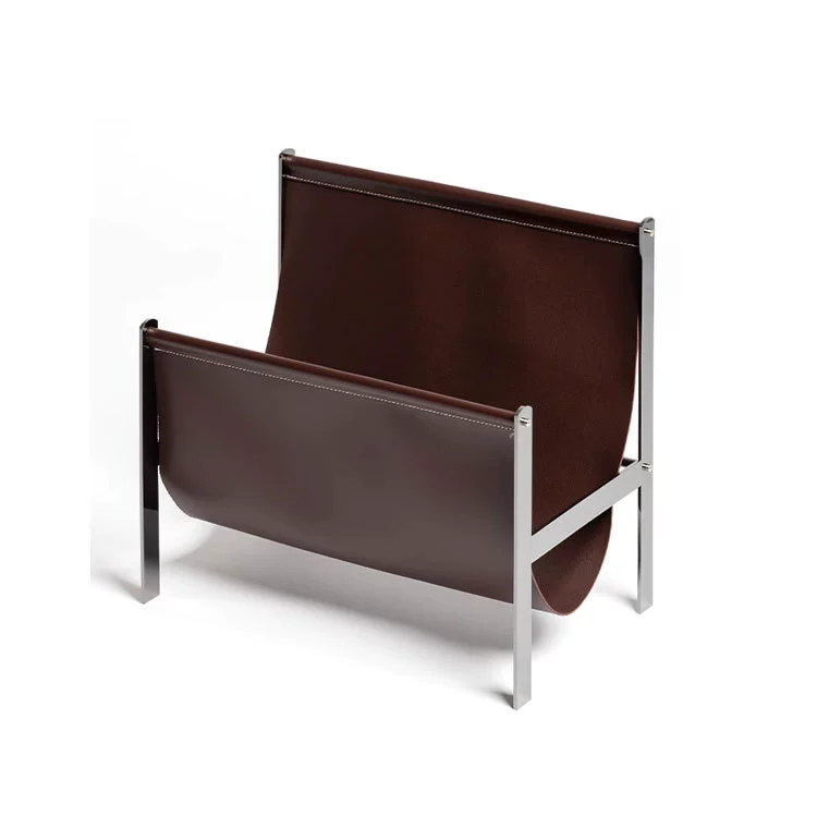 Vintage Ebony Leather Magazine Rack & Bookshelf
