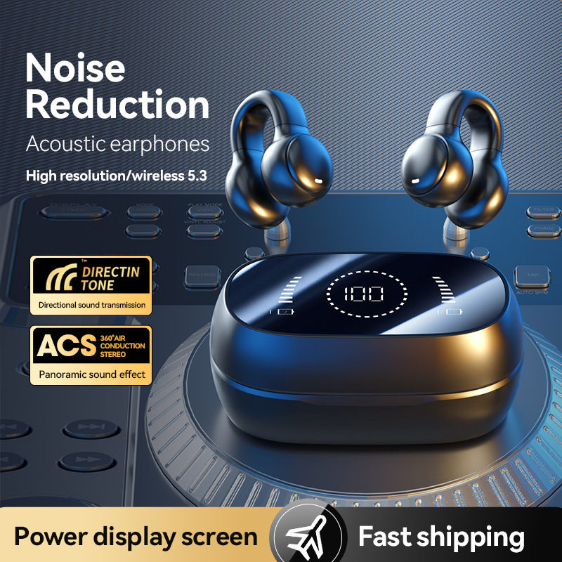 Bone Conduction Bluetooth Headphones Clip-On | Open-Ear Sports Earbuds with LED Display & Long Battery Life