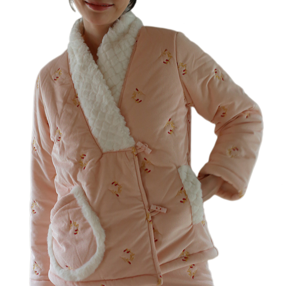 Women's Thickened Coral Fleece Pajama Set – New Chinese-Style, Embroidered, Ultra-Warm Wearable Loungewear for Winter