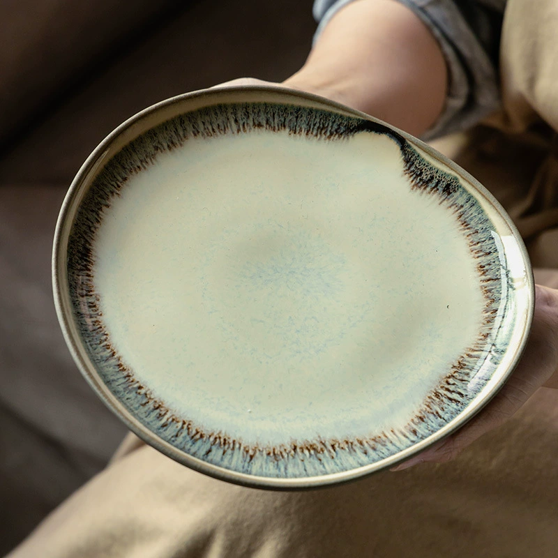 Japanese-Style Glazed Irregular Ceramic Plates