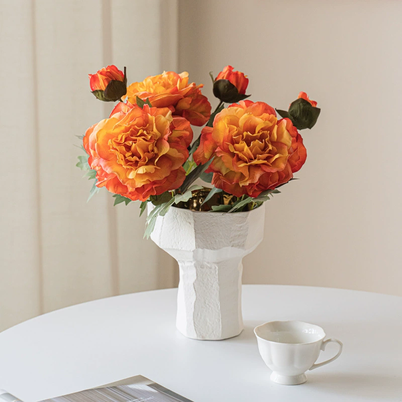 French White Ceramic Vase - Minimalist Elegant Flower Vase for Living Room, Dry Flowers, and Dining Table Décor