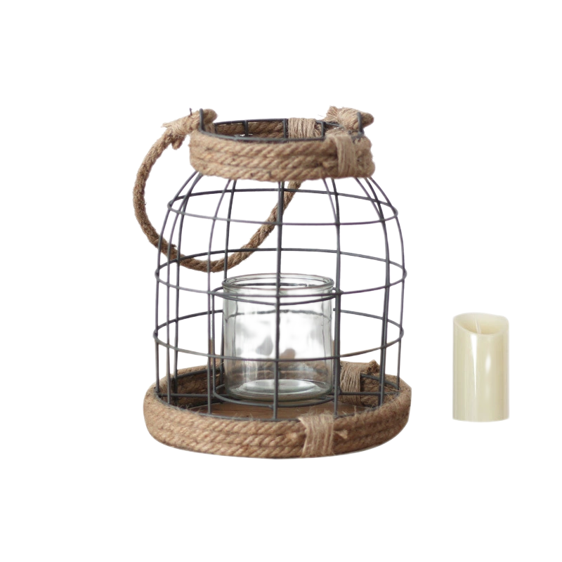 Vintage Distressed Iron Lantern Candle Holder – Hanging Glass Candle Holder for Guesthouses, Courtyards, and Industrial Style Decor