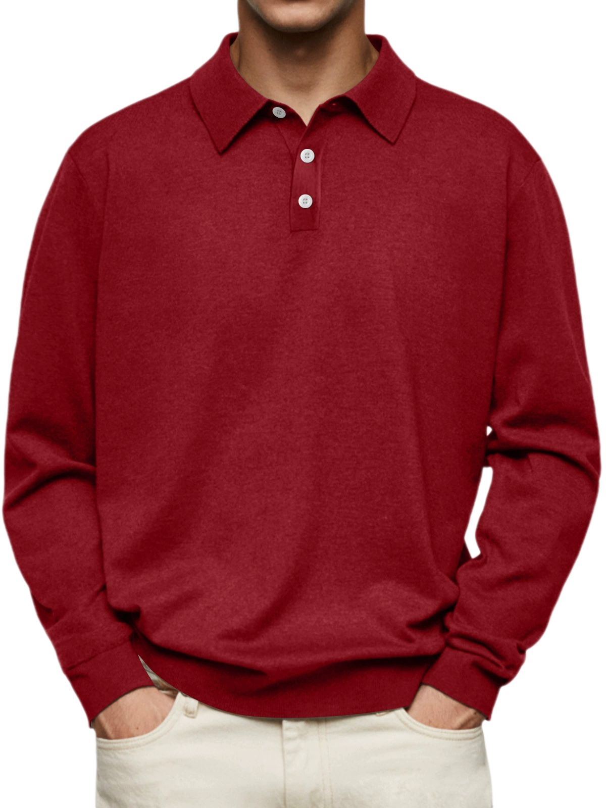 Men's Long Sleeve V Neck Button Polo Shirt Casual Autumn Top