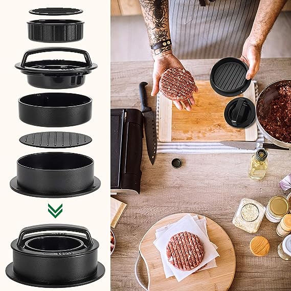 Hamburger Press Patty Maker, Burger Press, 3 in 1 Non-Stick Meat Beef Veggie Hamburger Mold, Kitchen Gadgets to Make Patty for Stuffed Slider BBQ Barbecue Grilling