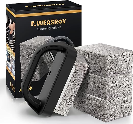 AWEASROY Heavy Duty Grill Cleaner, Grill Cleaning Bricks with Handle, Pumice Griddle Cleaning Stone Removing Stains for BBQ, Swimming Pool, Sink(4 Pack)