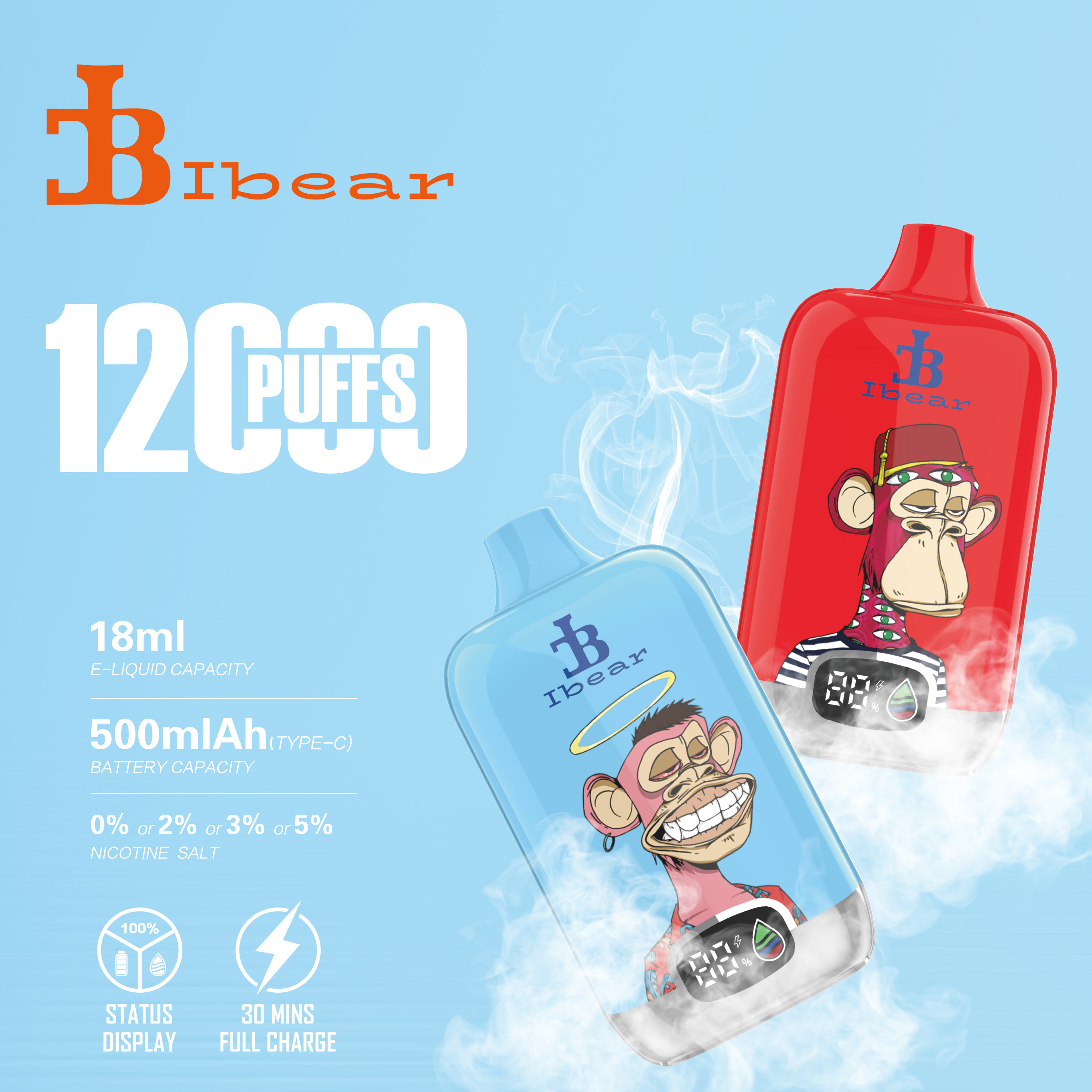 Ibear Digital Box 12K Einweg-E-Zigarette (Nikotingehalt 2 %)