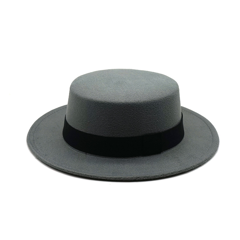 Adjustable Wool Flat Top Hat – Winter Cap with Wide Brim & Band