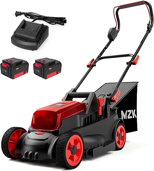 MZK 20V 13'' Brushless Cordless Push Lawn Mower, 4-Position Mowing Height Adjustment w/Removeable 7-Gallon Collection Bag(2 x 4Ah Batteries and Fast Charger Included)