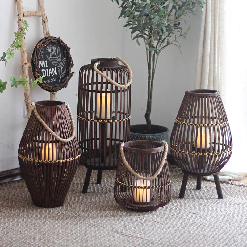 Vintage Wooden Lantern Floor Candle Holder – Romantic Decorative Lantern for Guesthouses, Showrooms, Balconies, and Hotels