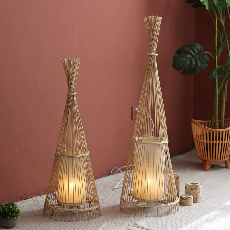 Handmade Bamboo Weave Electric Floor Lamp – Japanese & Chinese Style Lantern for Hotels, Tea Rooms, Living Rooms, and Guesthouses, Zen & Wabi-Sabi Aesthetic