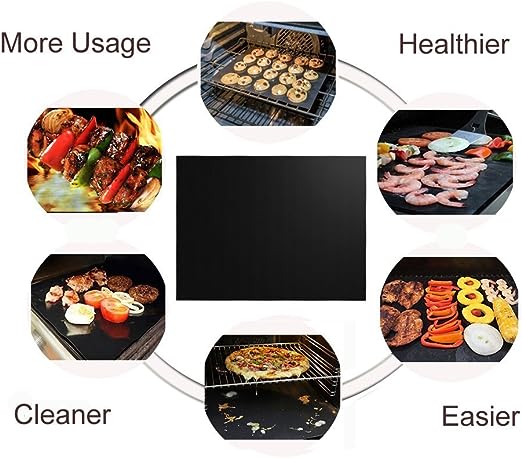 Grill Mat Set of 6-100% Non-Stick BBQ Grill Mats, Heavy Duty, Reusable, and Easy to Clean - Works on Electric Grill Gas Charcoal BBQ - Extended - 15.75 x 13-Inch, Black