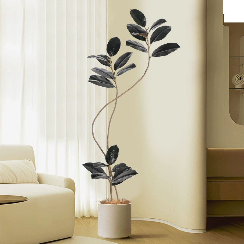 Faux Black King Rubber Tree - High-End Artificial Greenery for Living Room and Floor Display