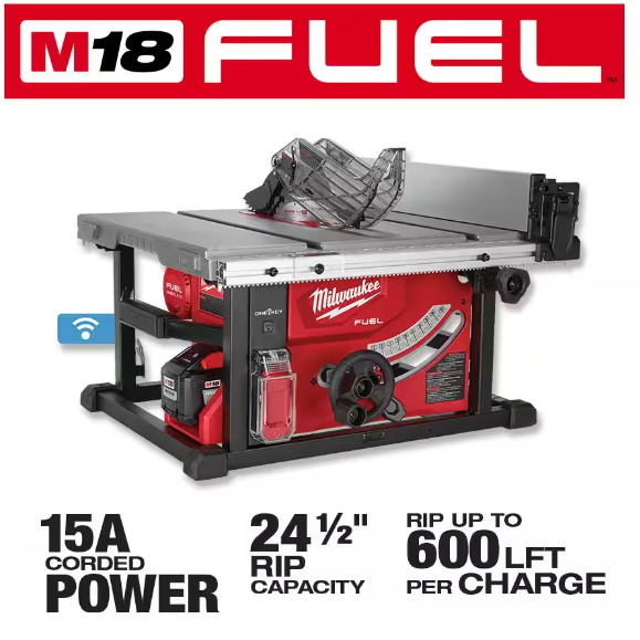 M18 FUEL ONE-KEY 18- volt Lithium-Ion Brushless Cordless 8-1/4 in. Table Saw Kit W/(1) 12.0Ah Battery & Rapid Charger