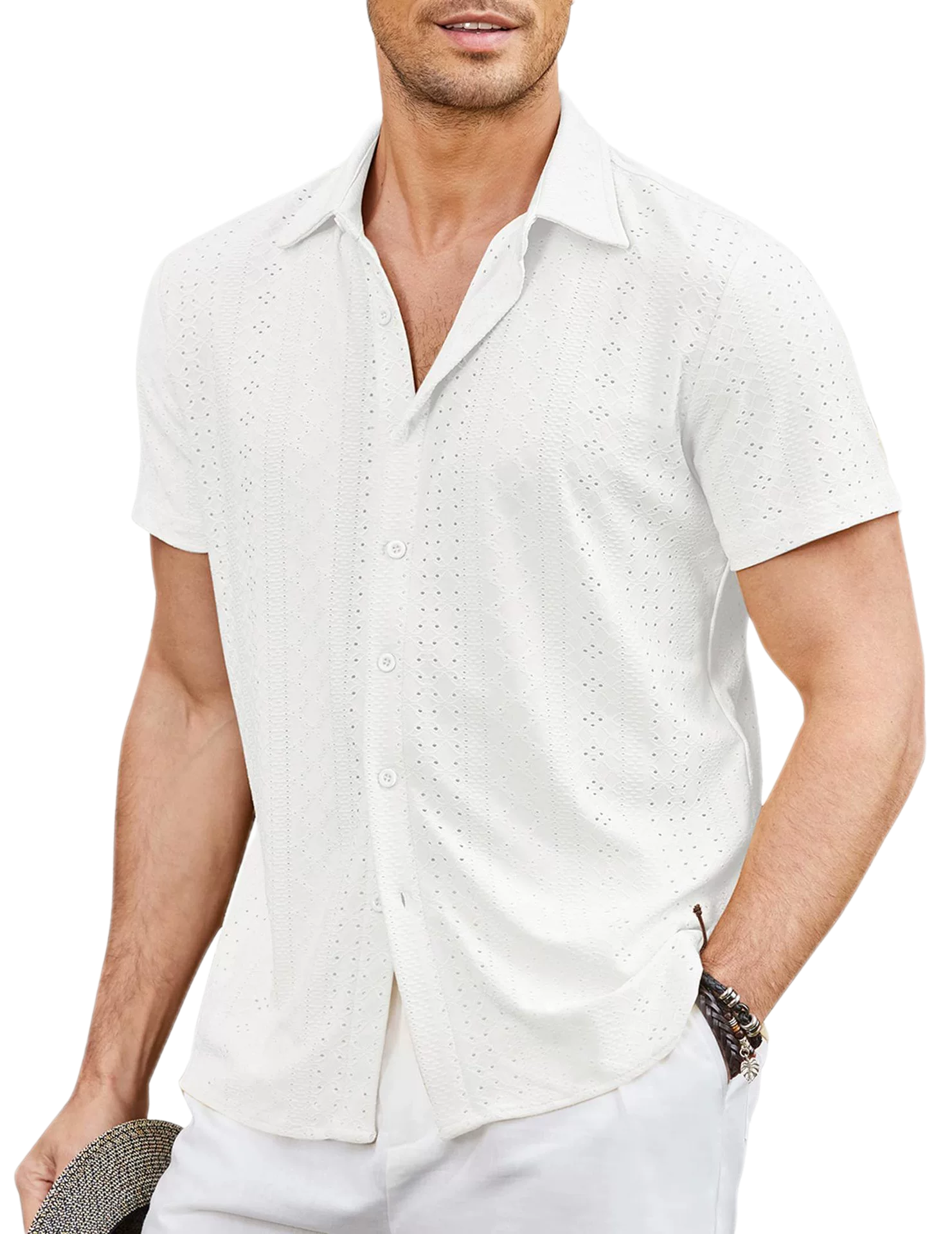 Men Button Beach Shirt Short Sleeve Casual Vacation Summer Long Sleeve Tropical Top