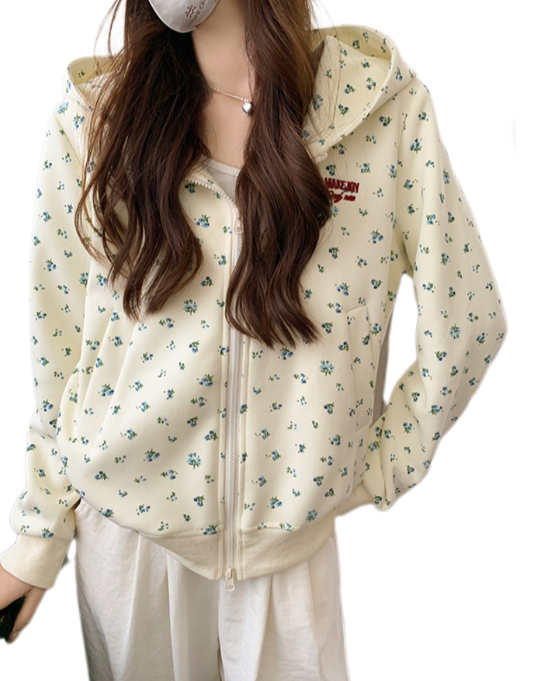 Academy-Style Floral Embroidered Zip-Up Hoodie – Relaxed Fit Vintage Cardigan for Autumn