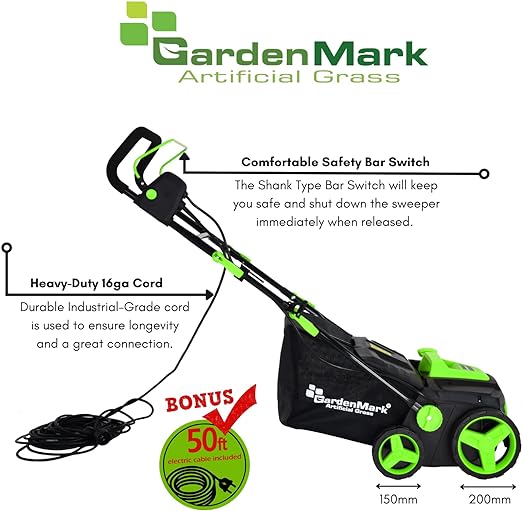 SweeperPro by GardenMark | Artificial Grass Sweeper w/50ft Cord | Fast and Easy Turf Cleanup | Extend The Life & Appearance