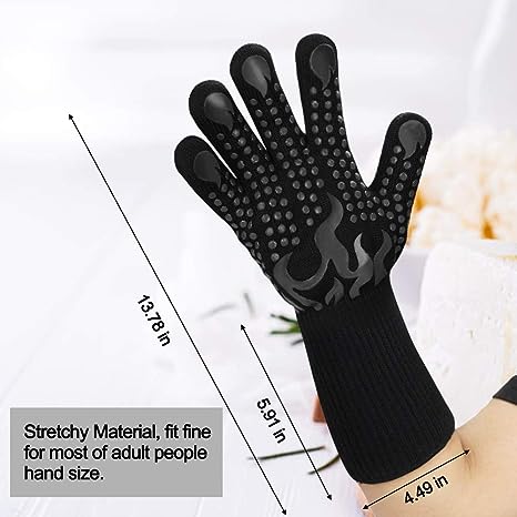 Comsmart BBQ Gloves, 1472 Degree F Heat Resistant Grilling Gloves Silicone Non-Slip Oven Gloves Long Kitchen Gloves for Barbecue, Cooking, Baking, Cutting