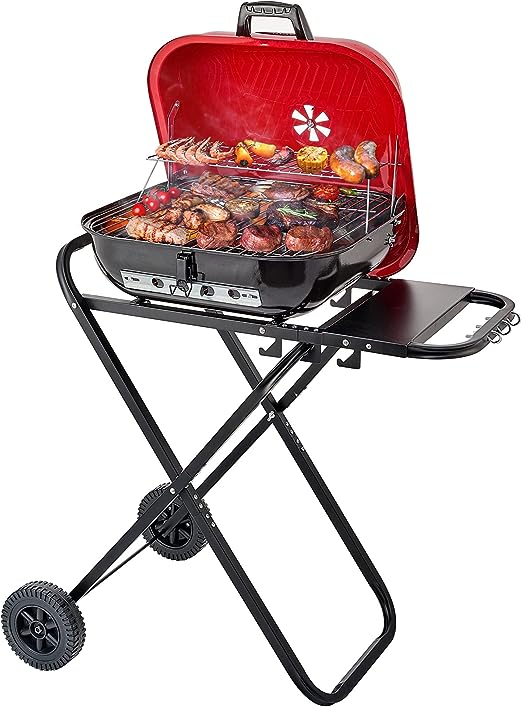 CUSIMAX Charcoal Grill Portable Grill Folding Barbecue Grill Outdoor Cooking Grills & Smokers for BBQ Camping Patio Picnic Backyard, 18.5-Inch, Red