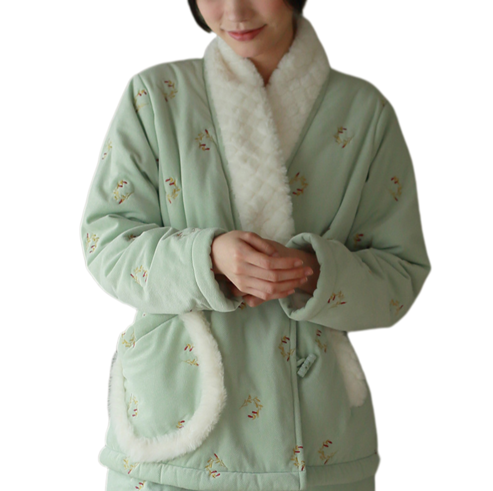 Women's Thickened Coral Fleece Pajama Set – New Chinese-Style, Embroidered, Ultra-Warm Wearable Loungewear for Winter
