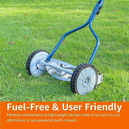 Amazon Basics 14-Inch 4-Blade Push Reel Lawn Mower, Blue