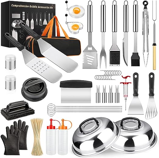 Griddle Accessories Kit, 135 Pcs Griddle Grill Tools Set for Blackstone and Camp Chef, Professional Grill BBQ Spatula Set with Basting Cover, Spatula, Scraper, Bottle, Tongs, Egg Ring