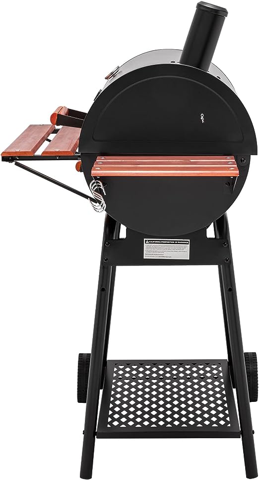 Royal Gourmet CC1830V 30 Barrel Charcoal Grill with Wood-Painted Side Front Table, 627 Square Inches Cooking Space, for Outdoor Backyard, Patio and Parties, Black