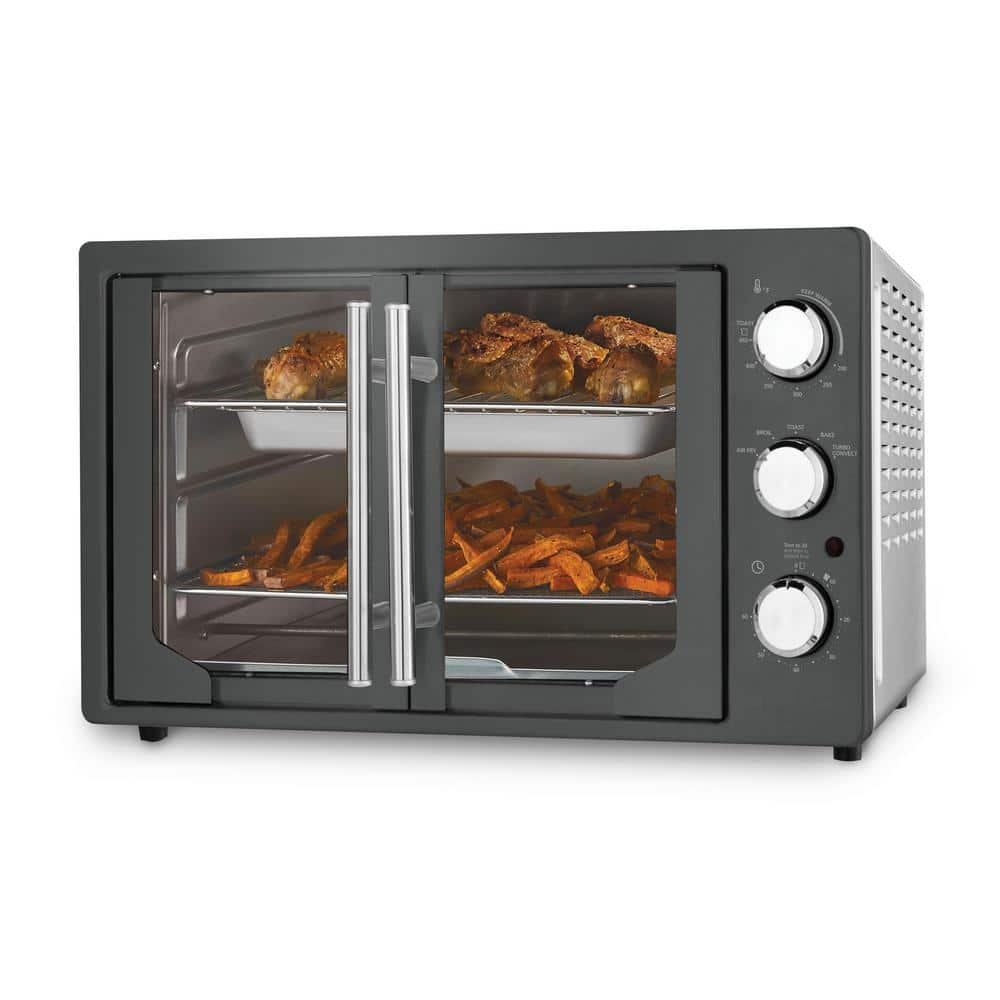 Oster 1700 W Dark Stainless Steel Manual French Door Air Fry Oven 2142004