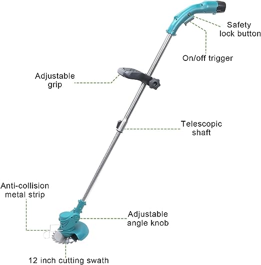 Cordless String Trimmer, Cordless Edger Weed Whacker Grass Eater Lawn Cutter Lawn Mower, 2 Lithium-ion Battery Powered 24V 4000mah