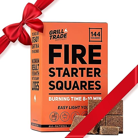 Grill Trade Fire Starter Squares - 64 Pieces Natural Fire Starters for Fireplace, Campfires, Wood Stove, Grill, Fire Pit, Barbeque - Indoor Outdoor Fire Starters