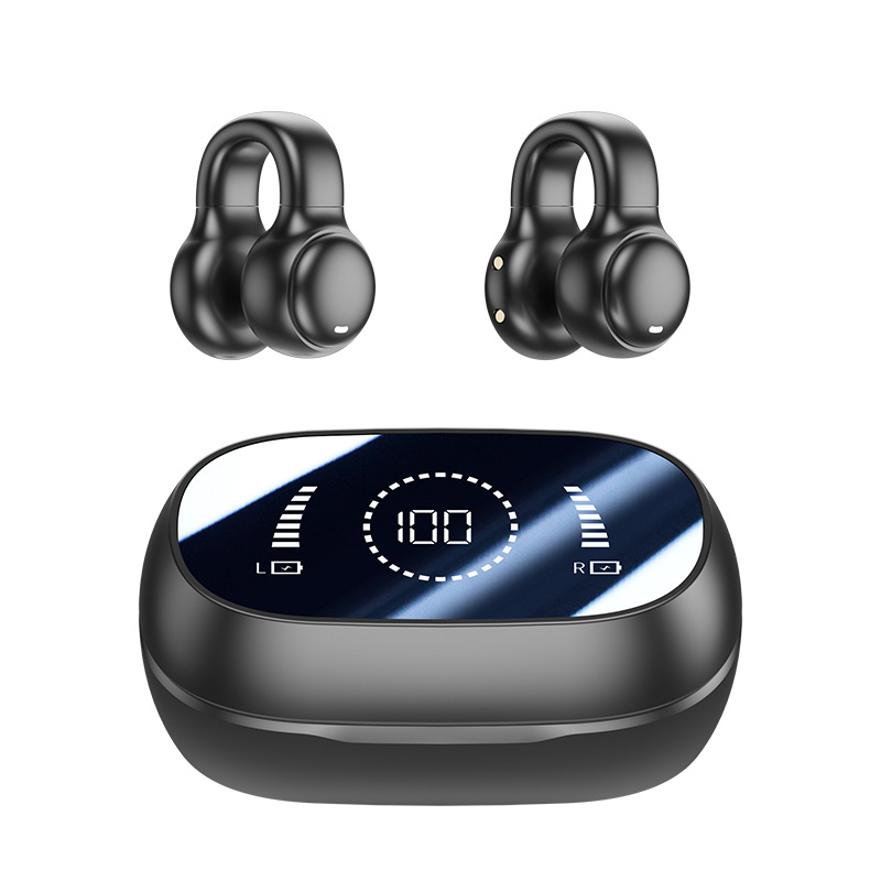 Bone Conduction Bluetooth Headphones Clip-On | Open-Ear Sports Earbuds with LED Display & Long Battery Life