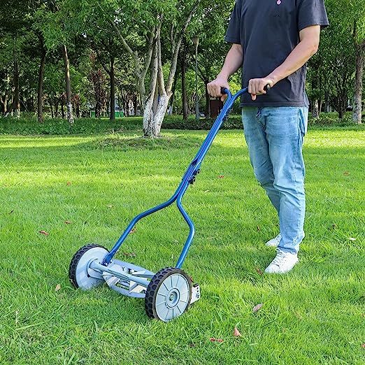 Amazon Basics 14-Inch 4-Blade Push Reel Lawn Mower, Blue