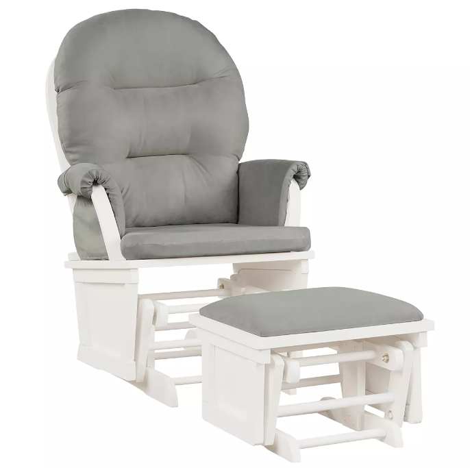 Baby Glider and Ottoman Cushion Set Wood Baby Nursery Rocking Chair