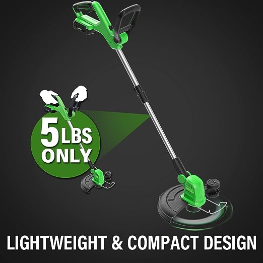 💥SOYUS Weed Wacker Cordless, 12 Inch String Trimmer Battery Powered with Battery and Charger, Lightweight Edger Trimmer with 8 Pcs Replace Spool Trimmer Lines