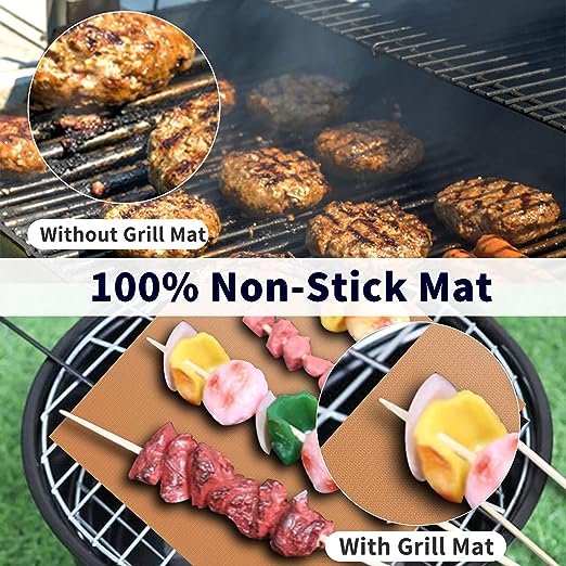 YRYM HT Copper Grill Mats for Outdoor Grill -Set of 5 Nonstick BBQ Grill Mat 15.75 x 13