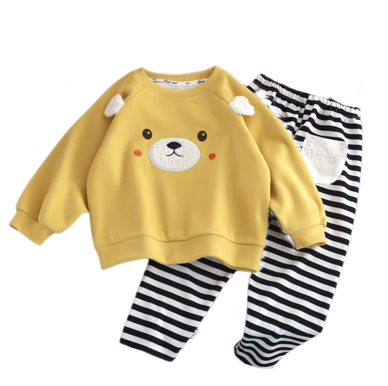 Adorable Bear Print Thickened Hoodie & Pants Set for Kids - Cozy Autumn/Winter Outfit