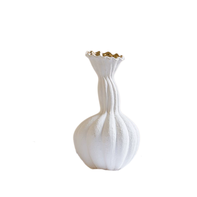 French White Ceramic Vase - Minimalist Elegant Flower Vase for Living Room, Dry Flowers, and Dining Table Décor