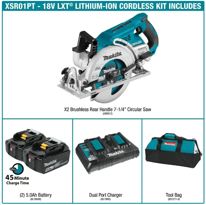 18V X2 LXT 5.0Ah Lithium-Ion (36V) Brushless Cordless Rear Handle 7-1/4 in. Circular Saw Kit