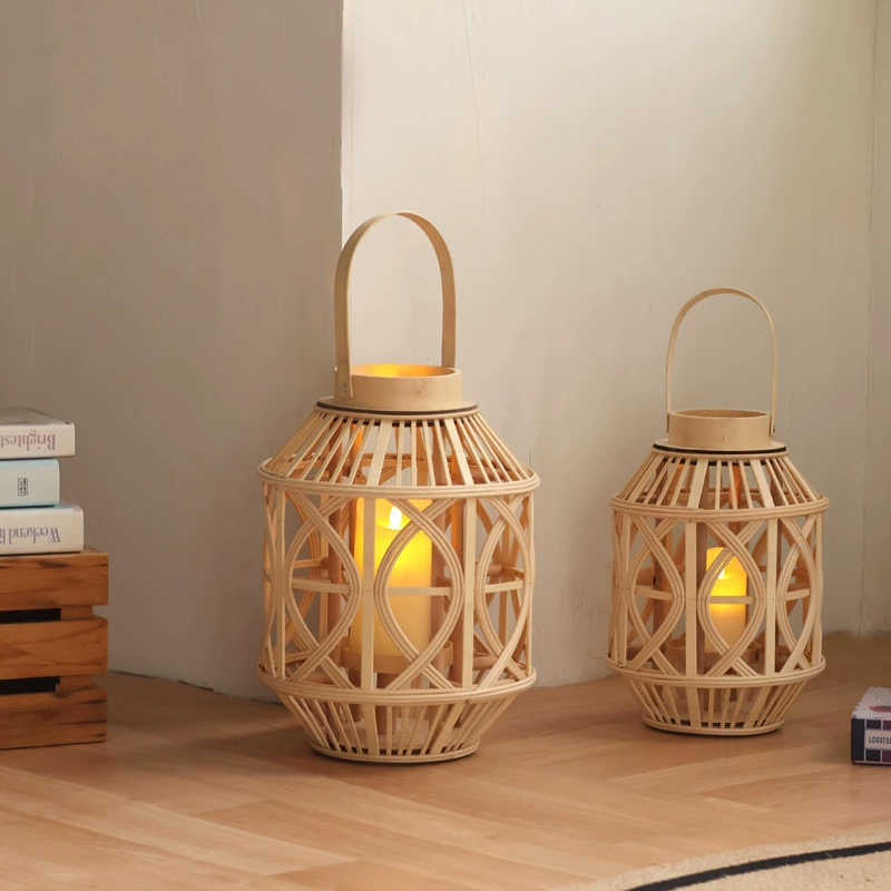 Creative Rattan Lantern Candle Holder - Decorative Accent for Living Room, Study, and Entrance