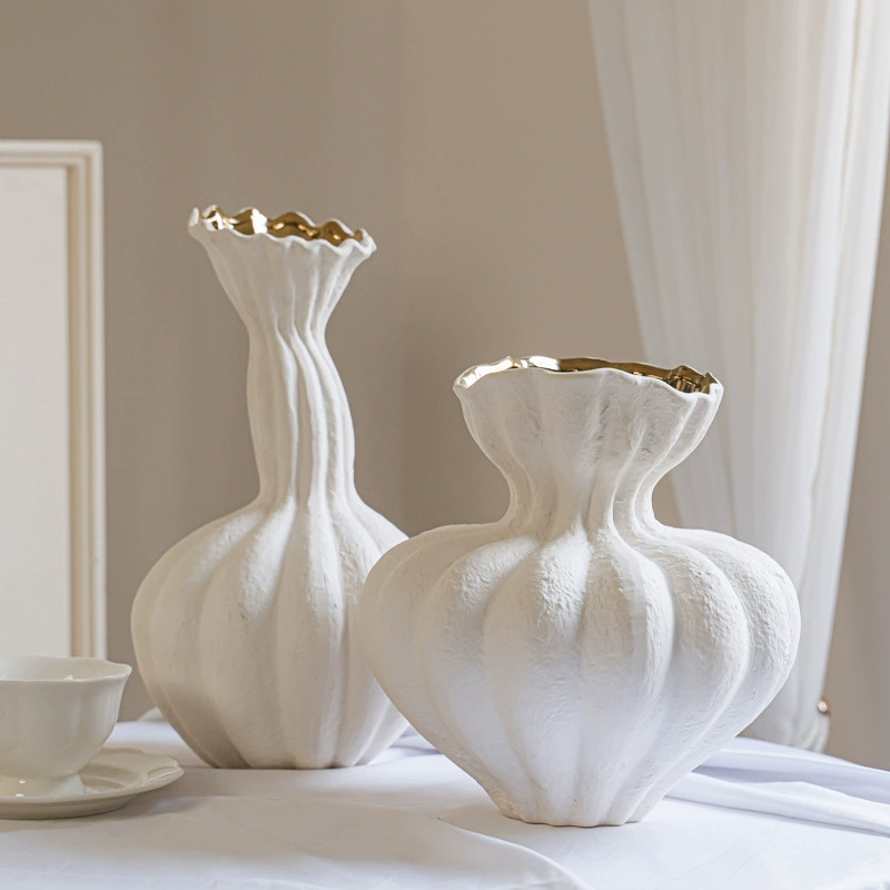 French White Ceramic Vase - Minimalist Elegant Flower Vase for Living Room, Dry Flowers, and Dining Table Décor