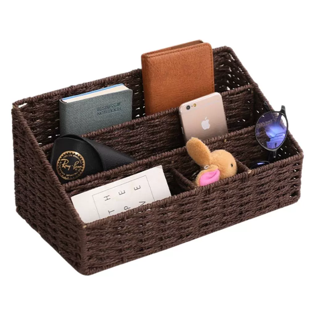 Braided Paper Rope Multi-Compartment Desktop Organizer