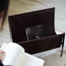 Vintage Ebony Leather Magazine Rack & Bookshelf