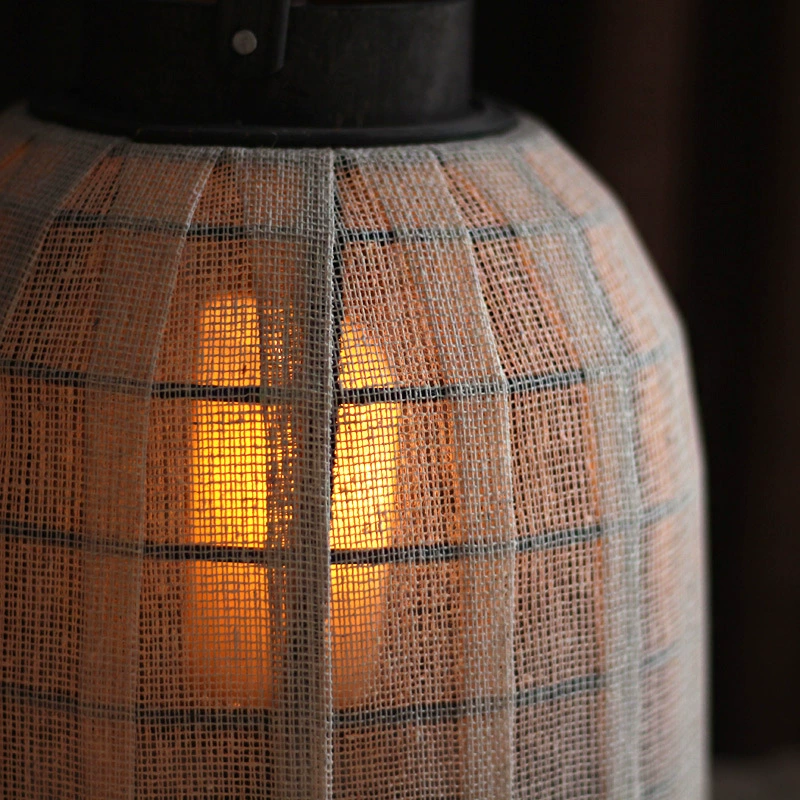 Vintage White Fabric Lantern with Wooden Handle – Candle Holder Decorative Piece for Garden, Courtyard, and Guesthouse, New Chinese & Nordic Style