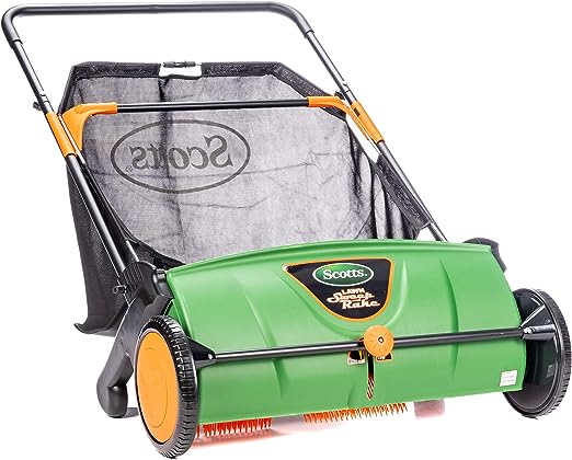 Scotts Outdoor Power Tools LSW70026S 26-Inch Push Lawn Sweeper, Black/Green & Greenworks 10 Amp 14” Corded Electric Dethatcher (Stainless Steel Tines)