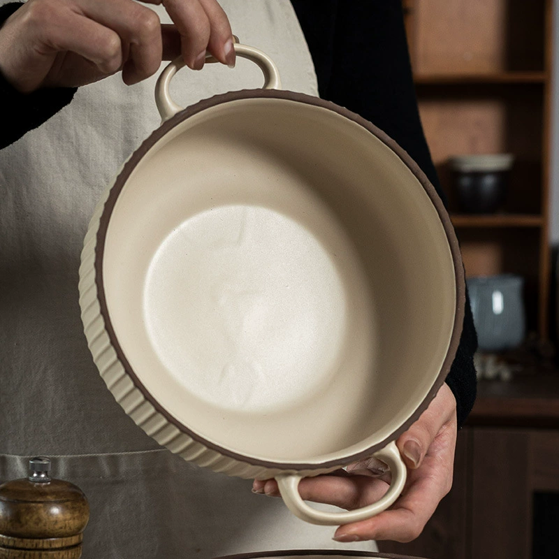 Minimalist Heat-Resistant Double-Handled Ceramic Bowl