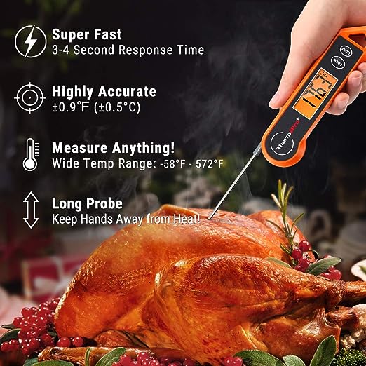 ThermoPro TP19H Digital Meat Thermometer for Cooking with Ambidextrous Backlit, Waterproof Kitchen Cooking Food Thermometer for BBQ Grill Smoker Oil Fry Candy Instant Read Thermometer