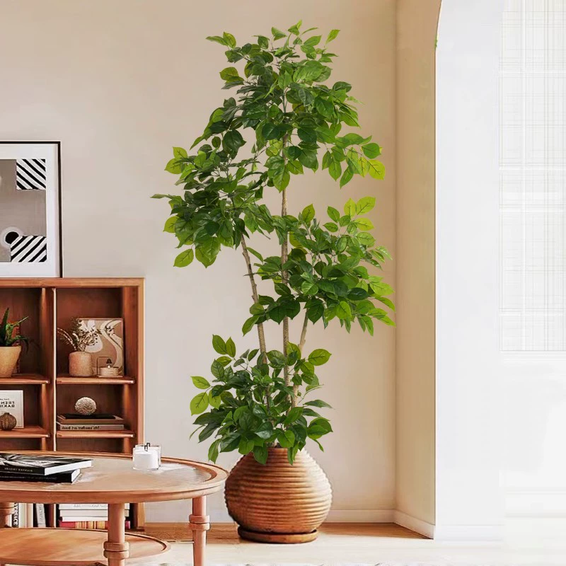 Large Faux Money Tree Plant - High-End Artificial Greenery with Small Leaves for Living Room and Floor Decor