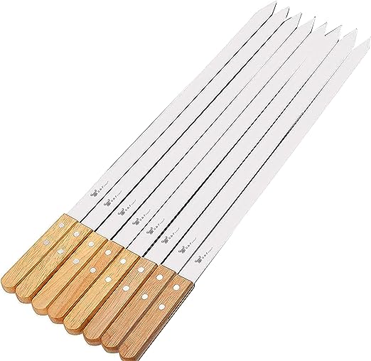 G & F Products 25619 2020 23 Inch Long 5/8 Inch Wide 2mm Thin Stainless Steel BBQ Skewer 8 Piece, Silver